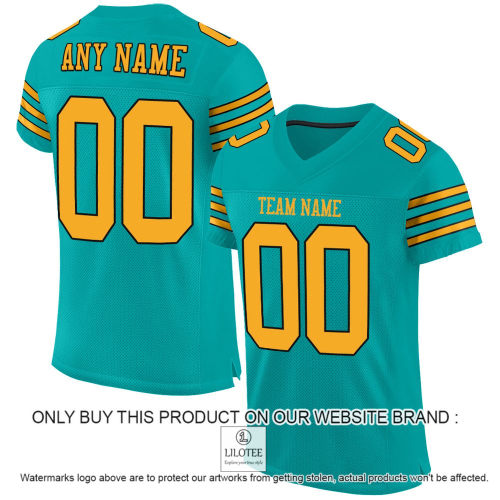 Aqua Gold-Black Mesh Authentic Personalized Football Jersey - LIMITED EDITION 11