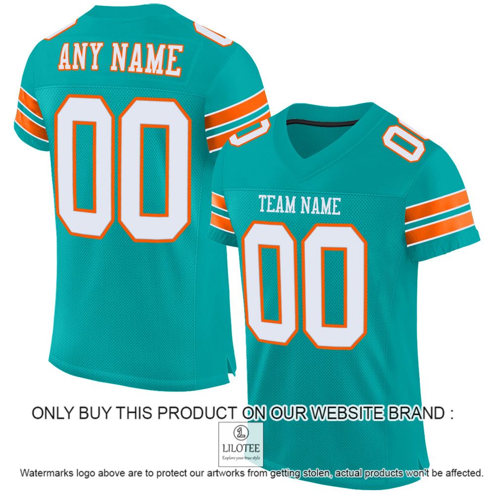 Aqua White-Orange Mesh Authentic Personalized Football Jersey - LIMITED EDITION 13