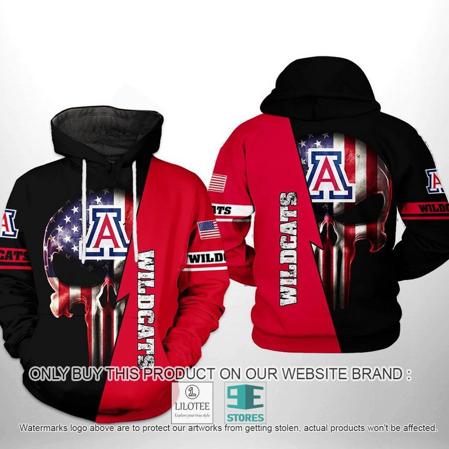 Arizona Wildcats NCAA US Flag Punisher Skull 3D Hoodie, Zip Hoodie - LIMITED EDITION 8