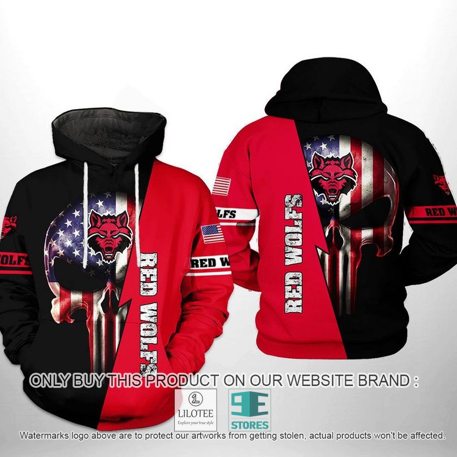 Arkansas State Red Wolfs NCAA US Flag Punisher Skull 3D Hoodie, Zip Hoodie - LIMITED EDITION 9