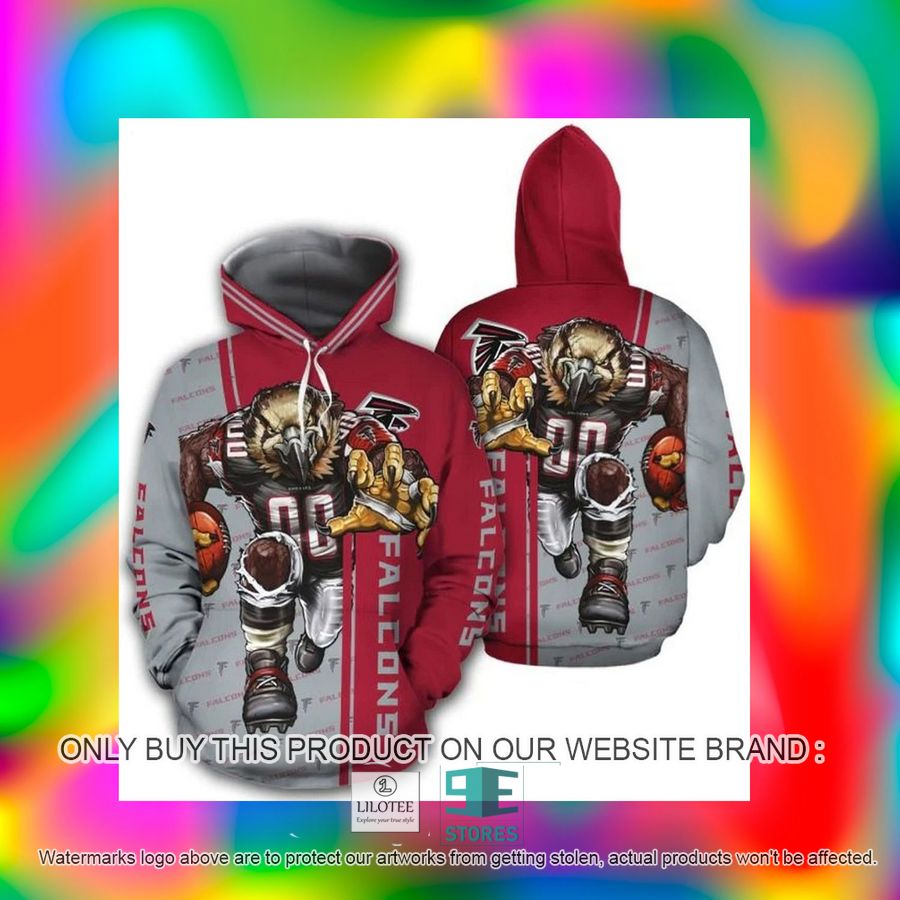 Alternative view of Atlanta Falcons Mascot Ultra Cool 3D Over Printed Hoodie, Zip Hoodie
