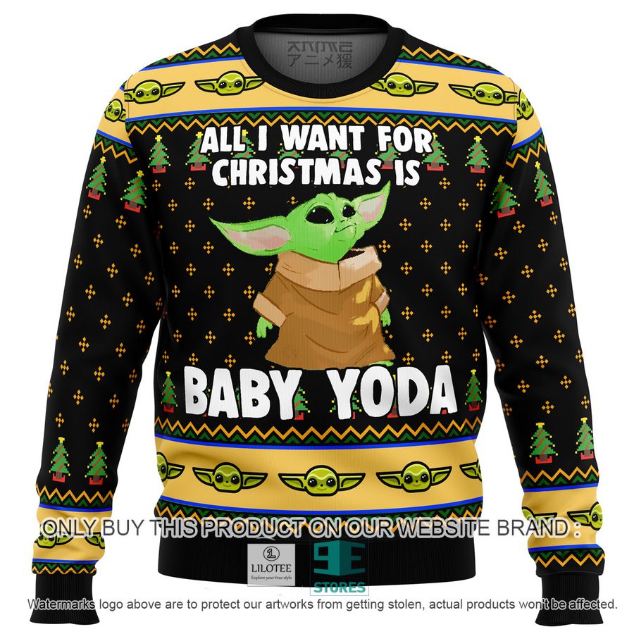 Baby Yoda All I Want Mandalorion Star Wars Premium Knitted Wool Sweater 24