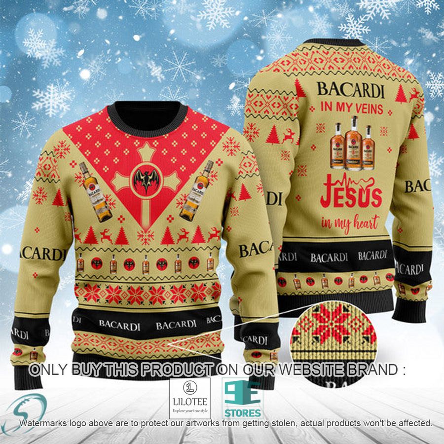 Bacardi Rum In My Veins Jesus In My Heart Ugly Christmas Sweater - LIMITED EDITION 8