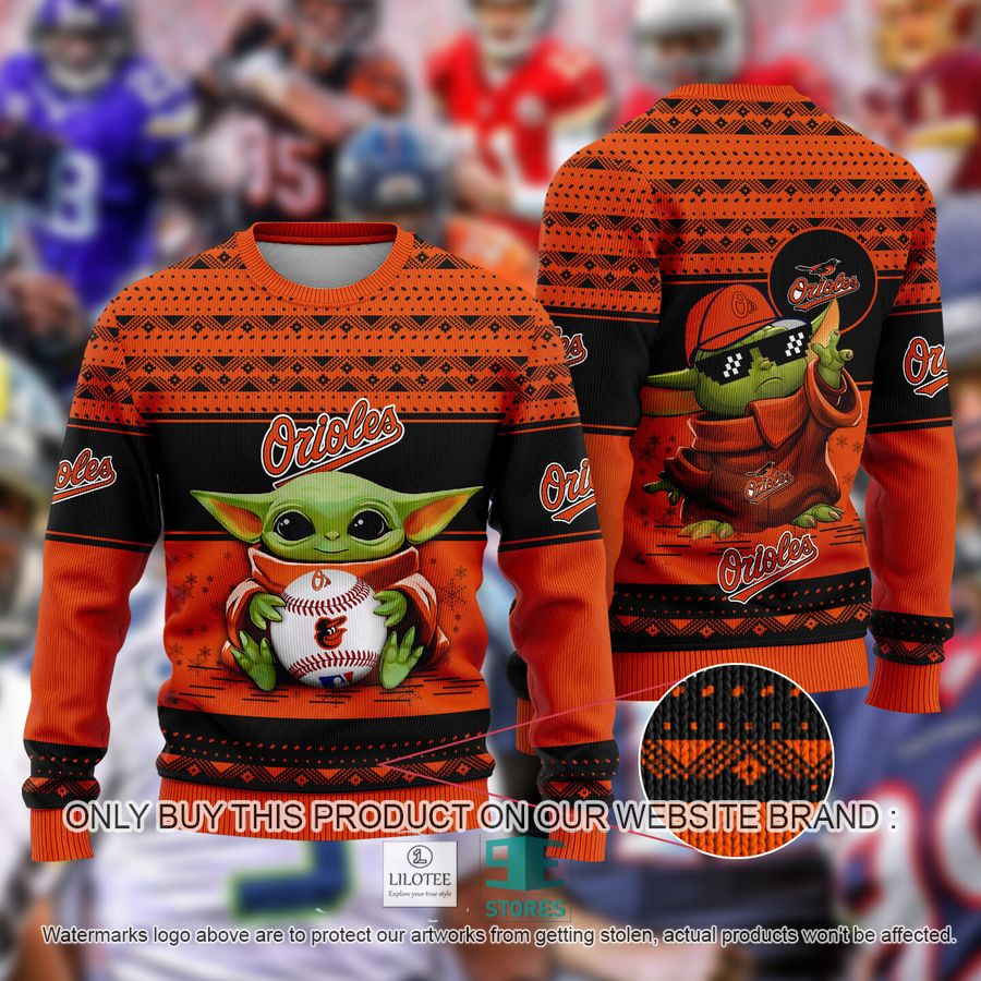 Baltimore Orioles Baby Yoda Ugly Christmas Sweater 8
