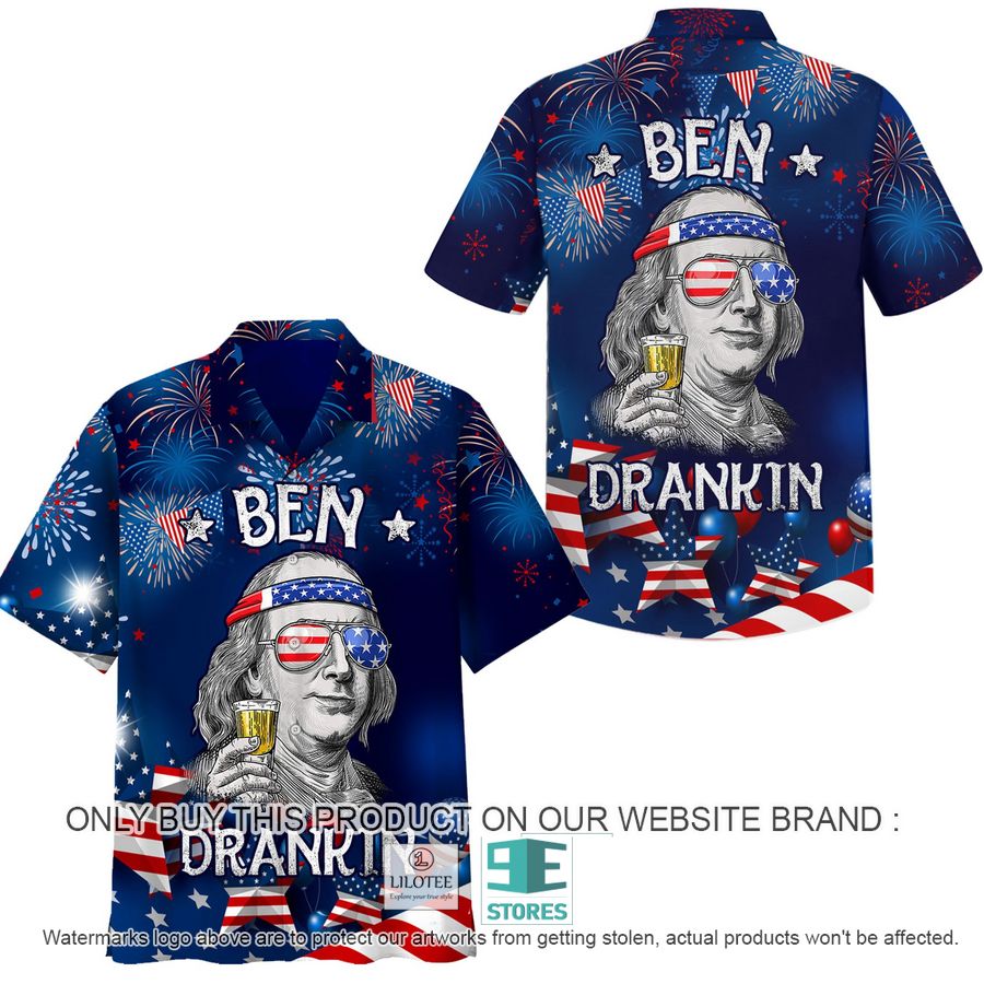 Ben Drankin US Flag Firework Cheer Hawaiian Shirt 7