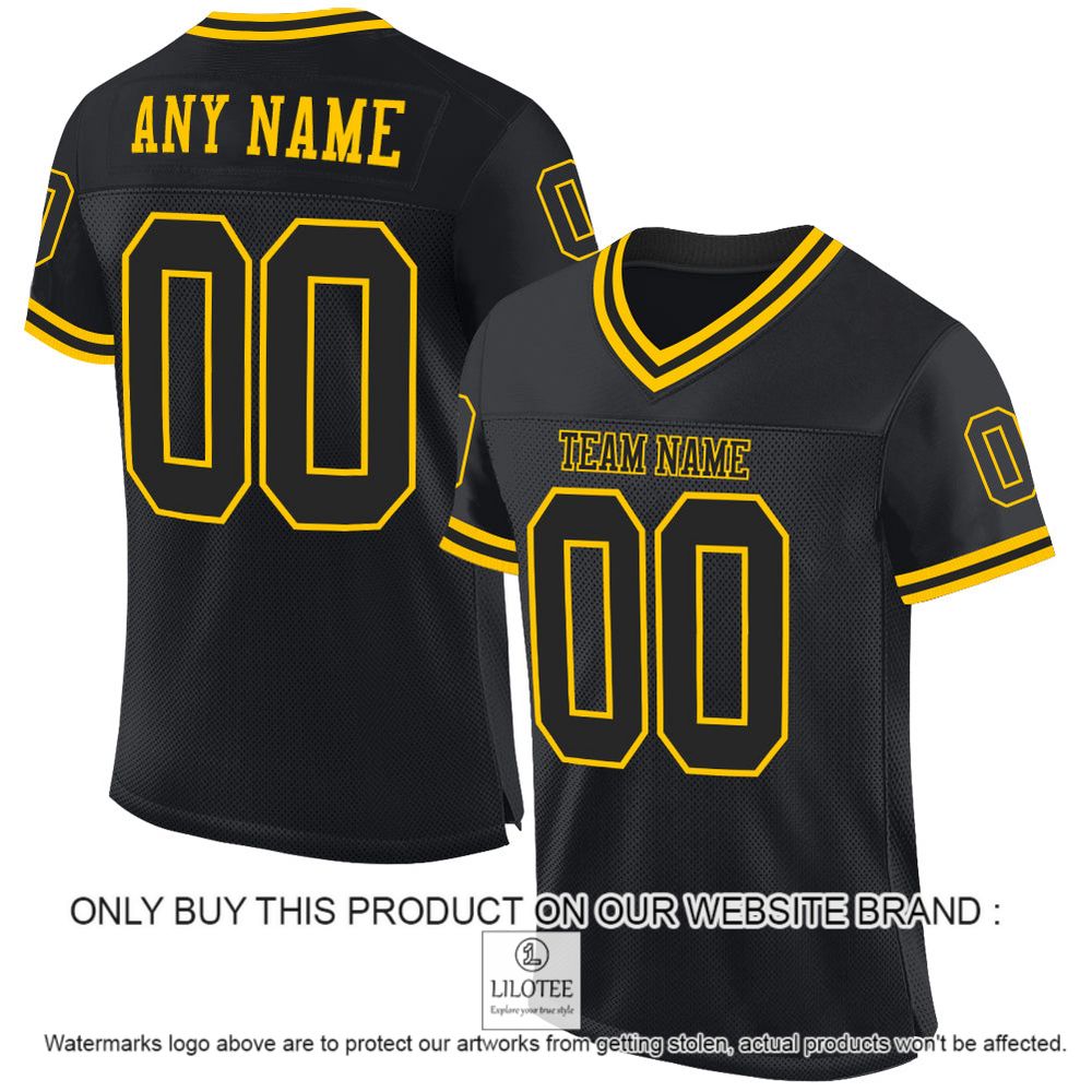 Black Black-Gold Mesh Authentic Throwback Personalized Football Jersey - LIMITED EDITION 12