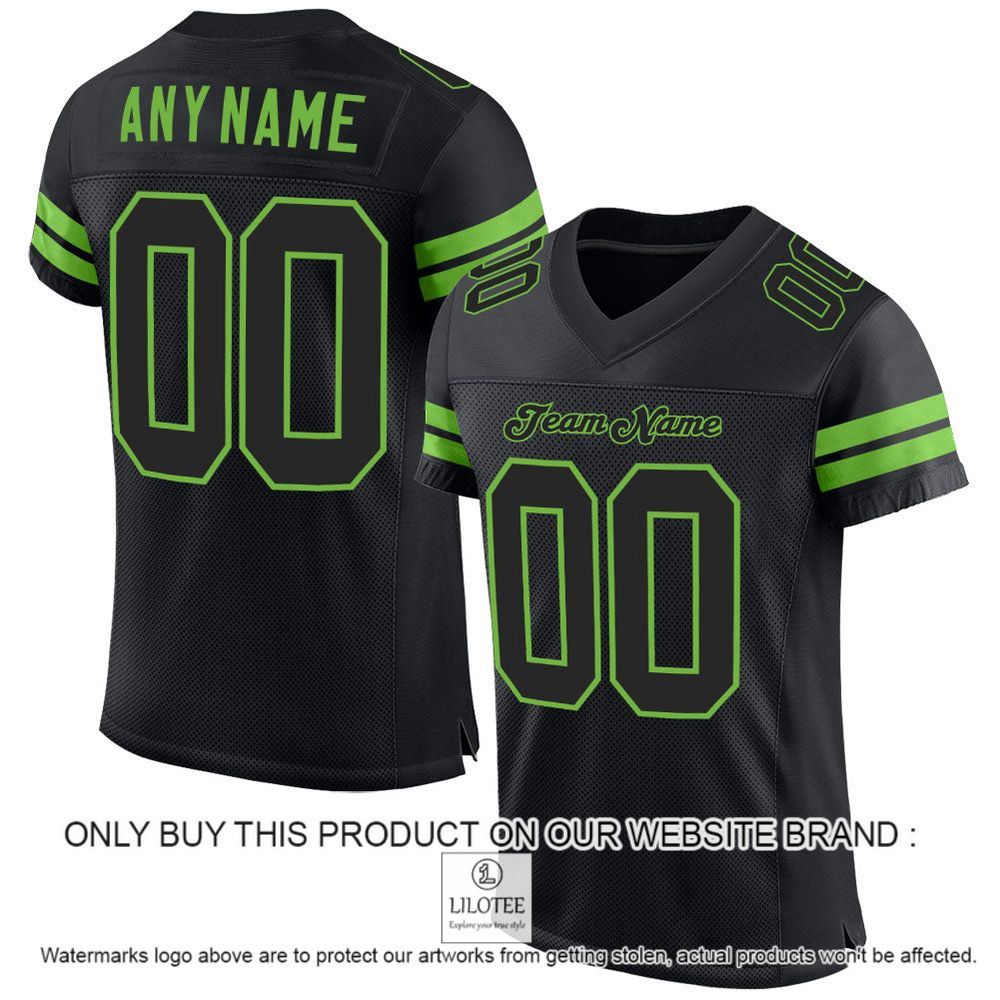 Black Black-Neon Green Mesh Authentic Personalized Football Jersey - LIMITED EDITION 13