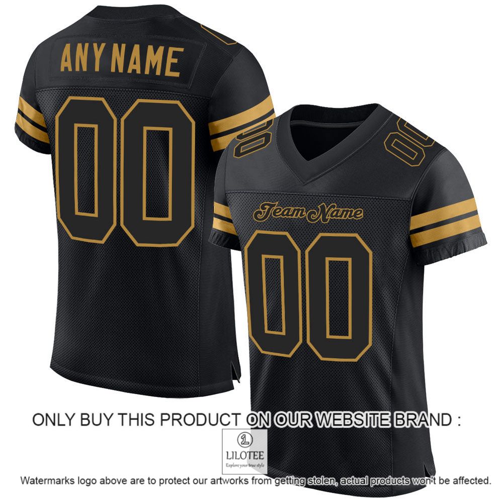 Black Black-Old Gold Mesh Authentic Personalized Football Jersey - LIMITED EDITION 13