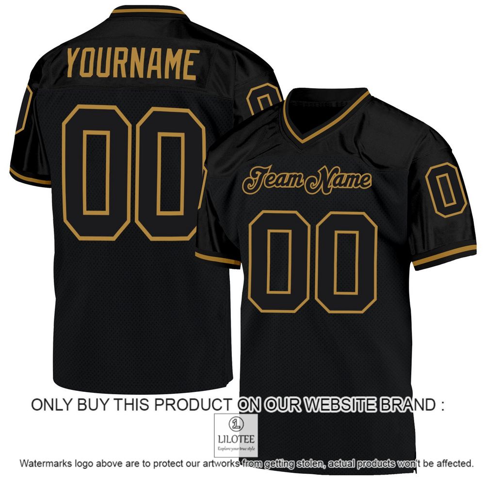 Black Black-Old Gold Mesh Authentic Throwback Personalized Football Jersey - LIMITED EDITION 13