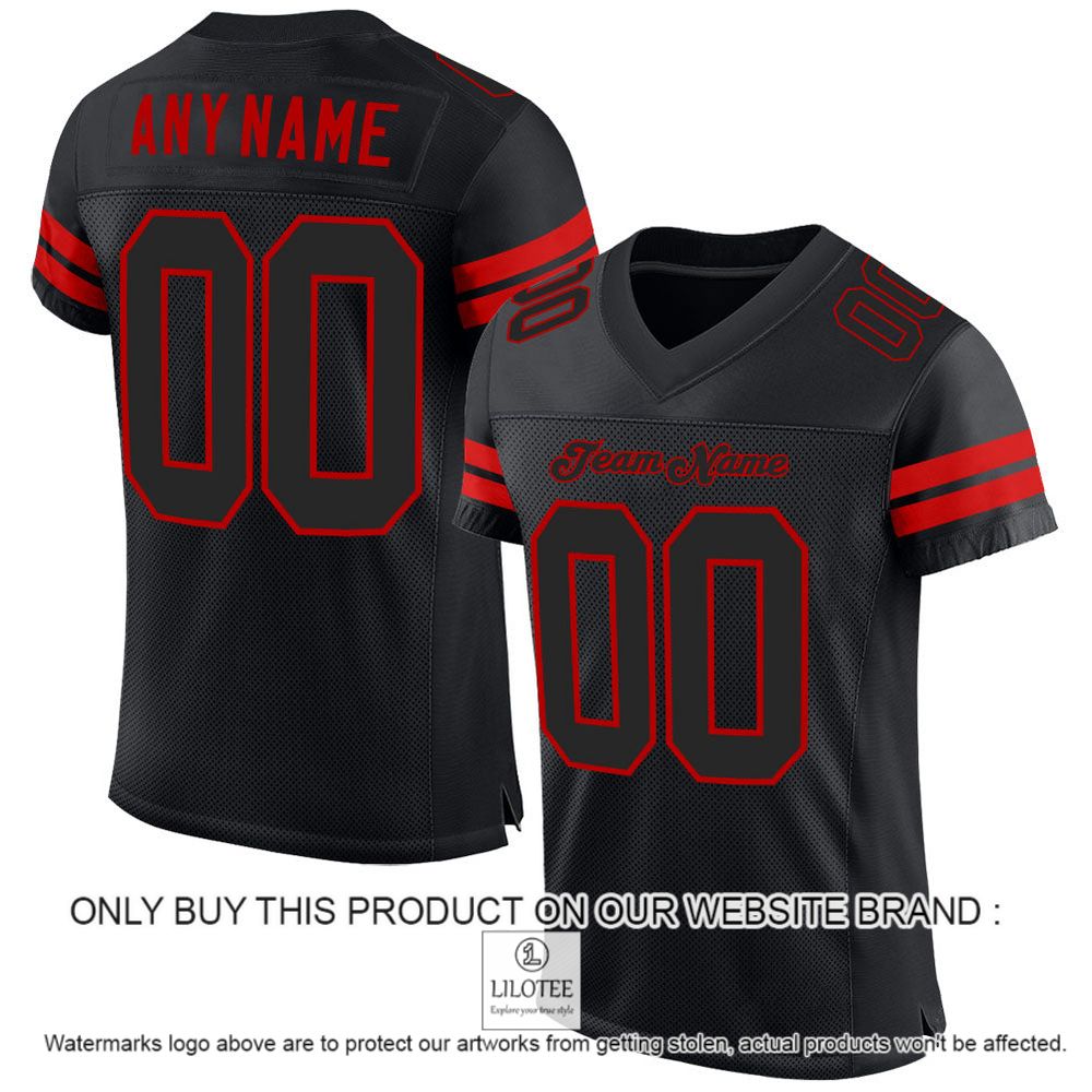 Black Black-Red Mesh Authentic Personalized Football Jersey - LIMITED EDITION 8