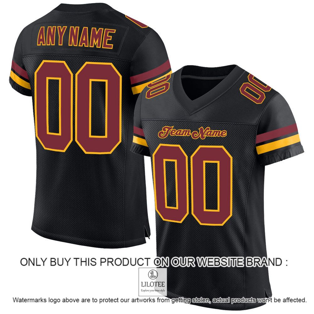 Black Burgundy-Gold Mesh Authentic Personalized Football Jersey - LIMITED EDITION 8