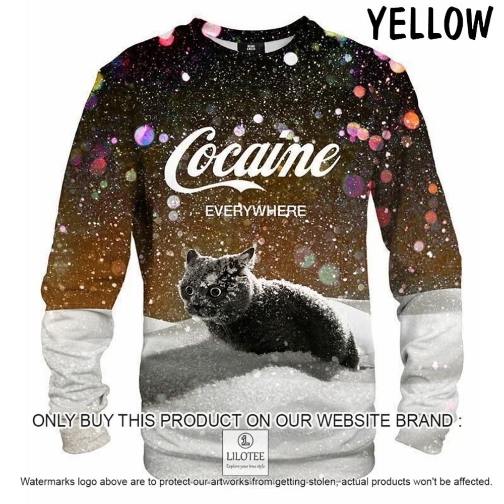 Black Cat Cocaine Everywhere Yellow Christmas Sweater - LIMITED EDITION 9