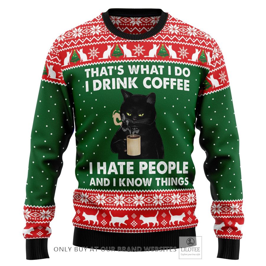 Black Cat Drink Coffee Ugly Christmas Sweater - LIMITED EDITION 30