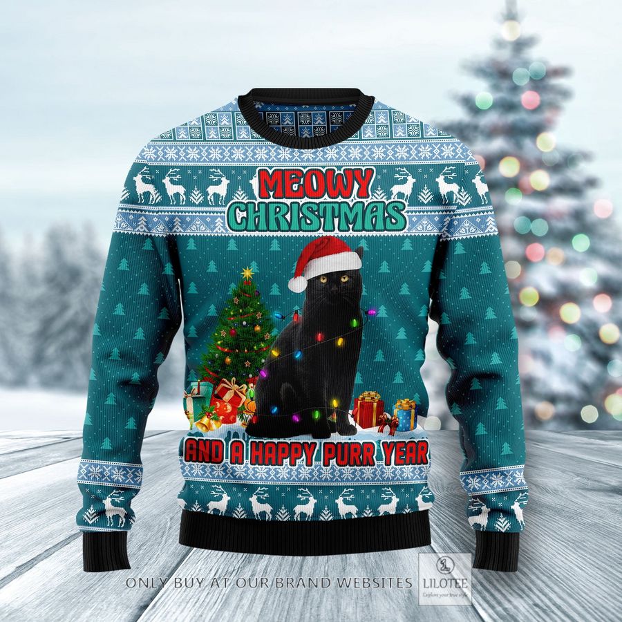 Black Cat Meomy Christmas And A Happy Purr Year Ugly Christmas Sweater - LIMITED EDITION 25