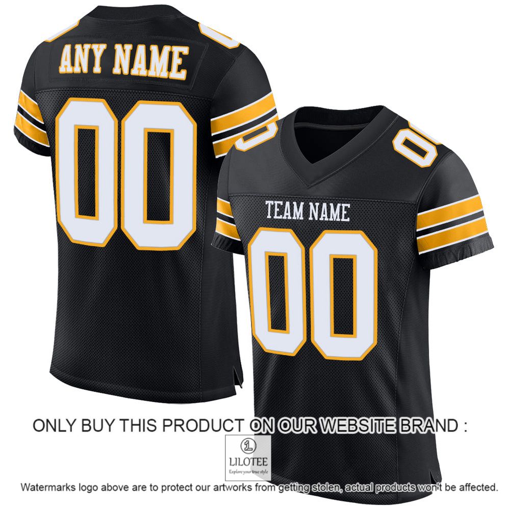 Black Gold-White Mesh Authentic Personalized Football Jersey - LIMITED EDITION 13