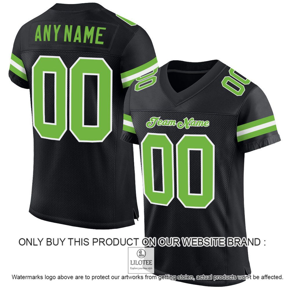 Black Neon Green-White Mesh Authentic Personalized Football Jersey - LIMITED EDITION 11