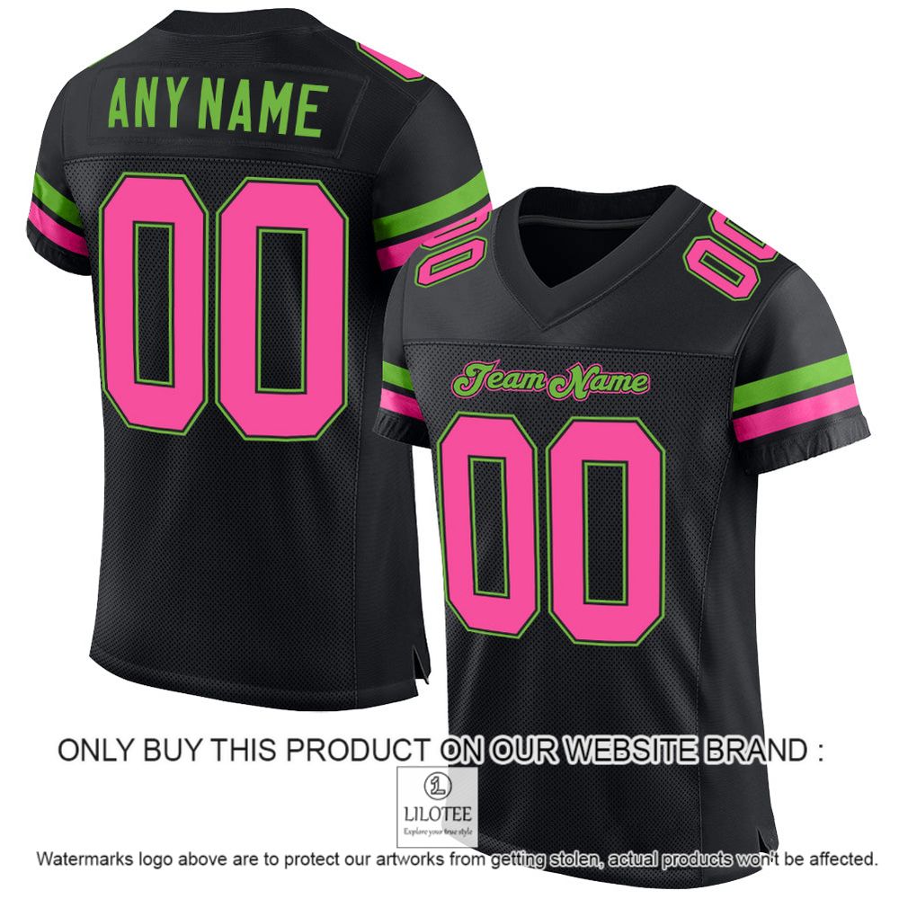 Black Pink-Neon Green Mesh Authentic Personalized Football Jersey - LIMITED EDITION 12