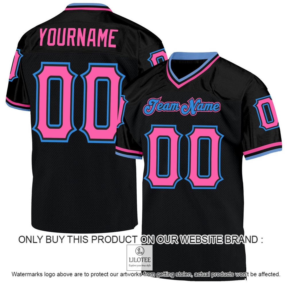 Black Pink-Powder Blue Mesh Authentic Throwback Personalized Football Jersey - LIMITED EDITION 13