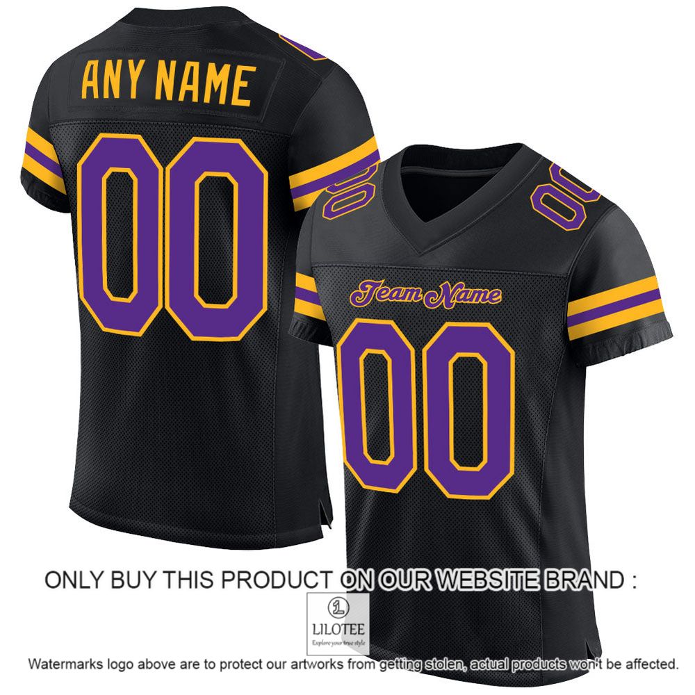 Black Purple-Gold Mesh Authentic Personalized Football Jersey - LIMITED EDITION 8