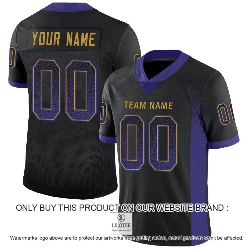 Black Purple-Old Gold Mesh Drift Fashion Personalized Football Jersey - LIMITED EDITION 11