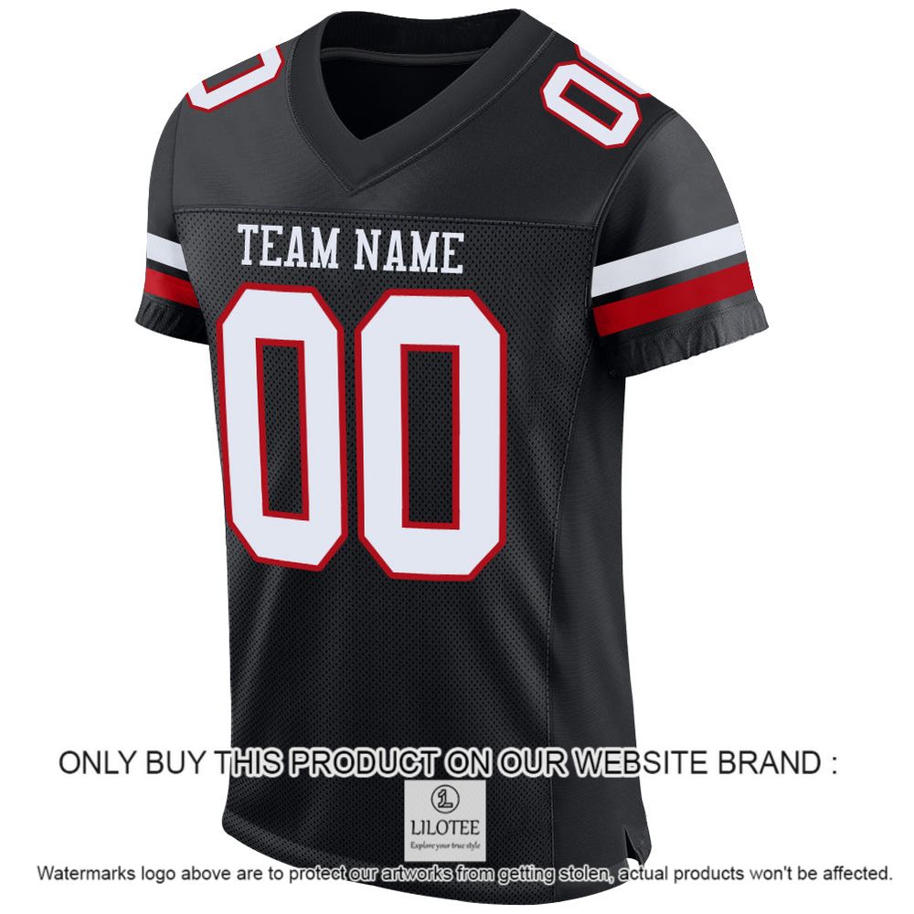 Alternative view of Black Red-White Color Mesh Authentic Personalized Football Jersey - LIMITED EDITION