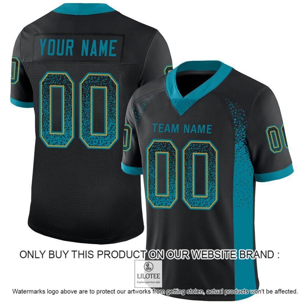 Black Teal-Old Gold Mesh Drift Fashion Personalized Football Jersey - LIMITED EDITION 11