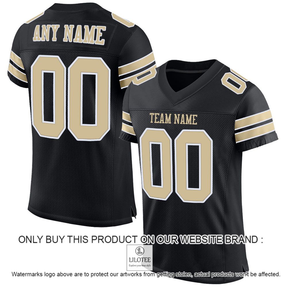 Black Vegas Gold-White Mesh Authentic Personalized Football Jersey - LIMITED EDITION 10