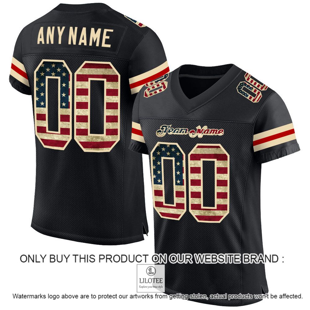Black Vintage USA Flag-Cream Mesh Authentic Personalized Football Jersey - LIMITED EDITION 10