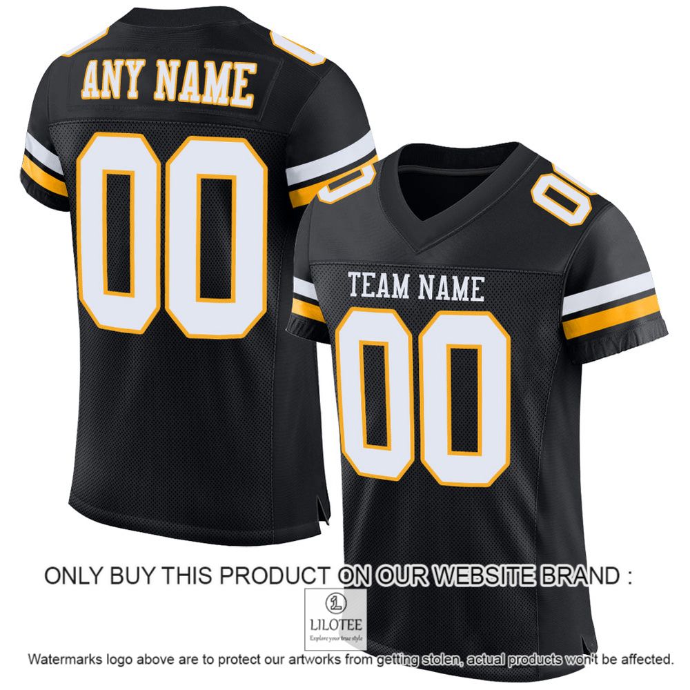 Black White-Gold Color Mesh Authentic Personalized Football Jersey - LIMITED EDITION 9