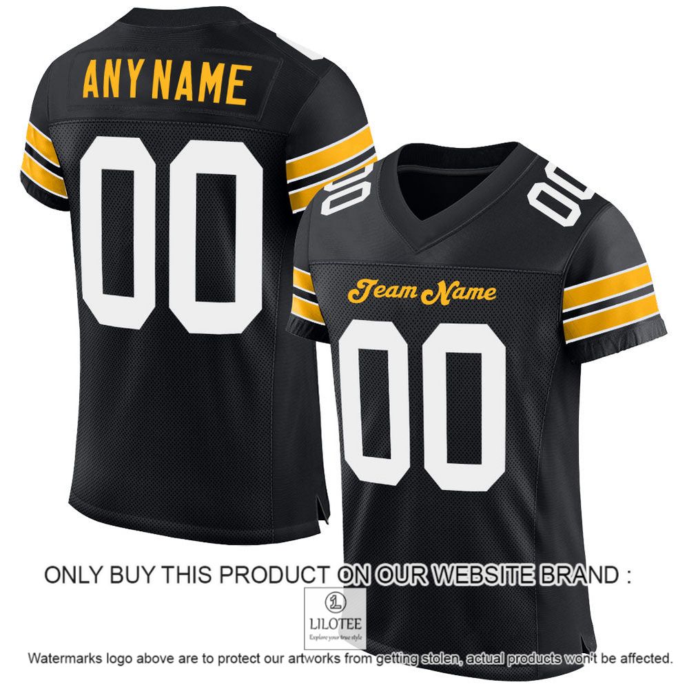 Black White-Gold Mesh Authentic Personalized Football Jersey - LIMITED EDITION 13