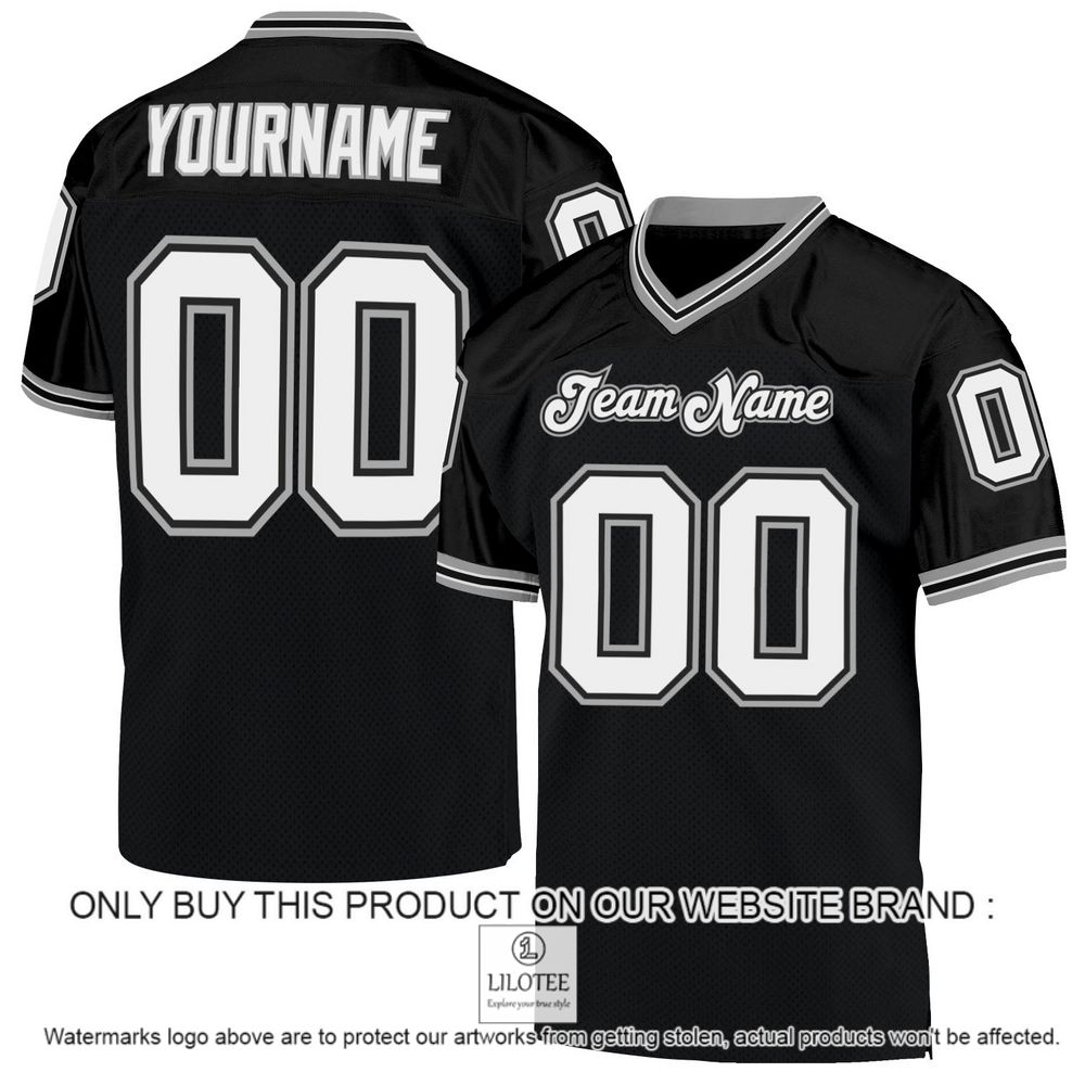 Black White-Gray Mesh Authentic Throwback Personalized Football Jersey - LIMITED EDITION 13
