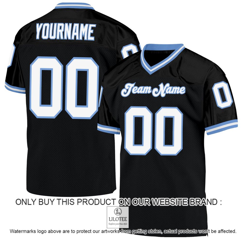 Black White-Light Blue Mesh Authentic Throwback Personalized Football Jersey - LIMITED EDITION 12