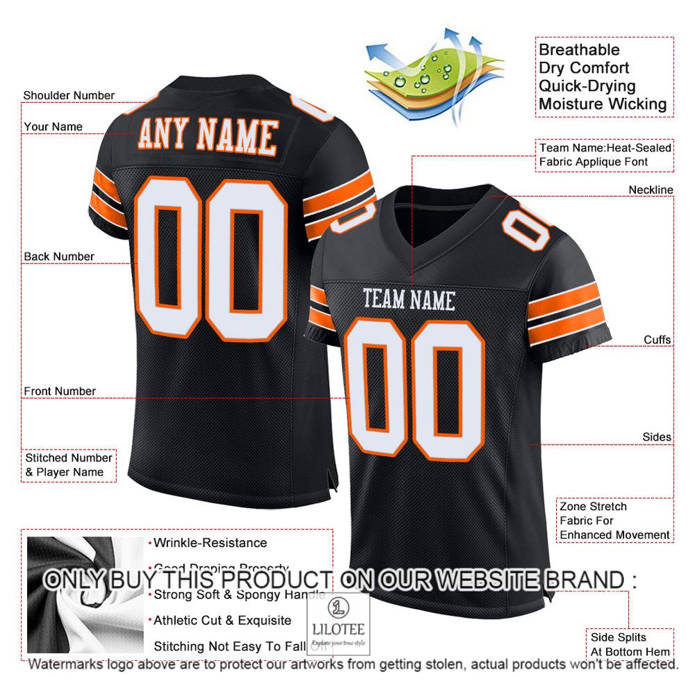 Black White-Orange Mesh Authentic Personalized Football Jersey - LIMITED EDITION 4 Black White-Orange Mesh Authentic Personalized Football Jersey - LIMITED EDITION - Image 4