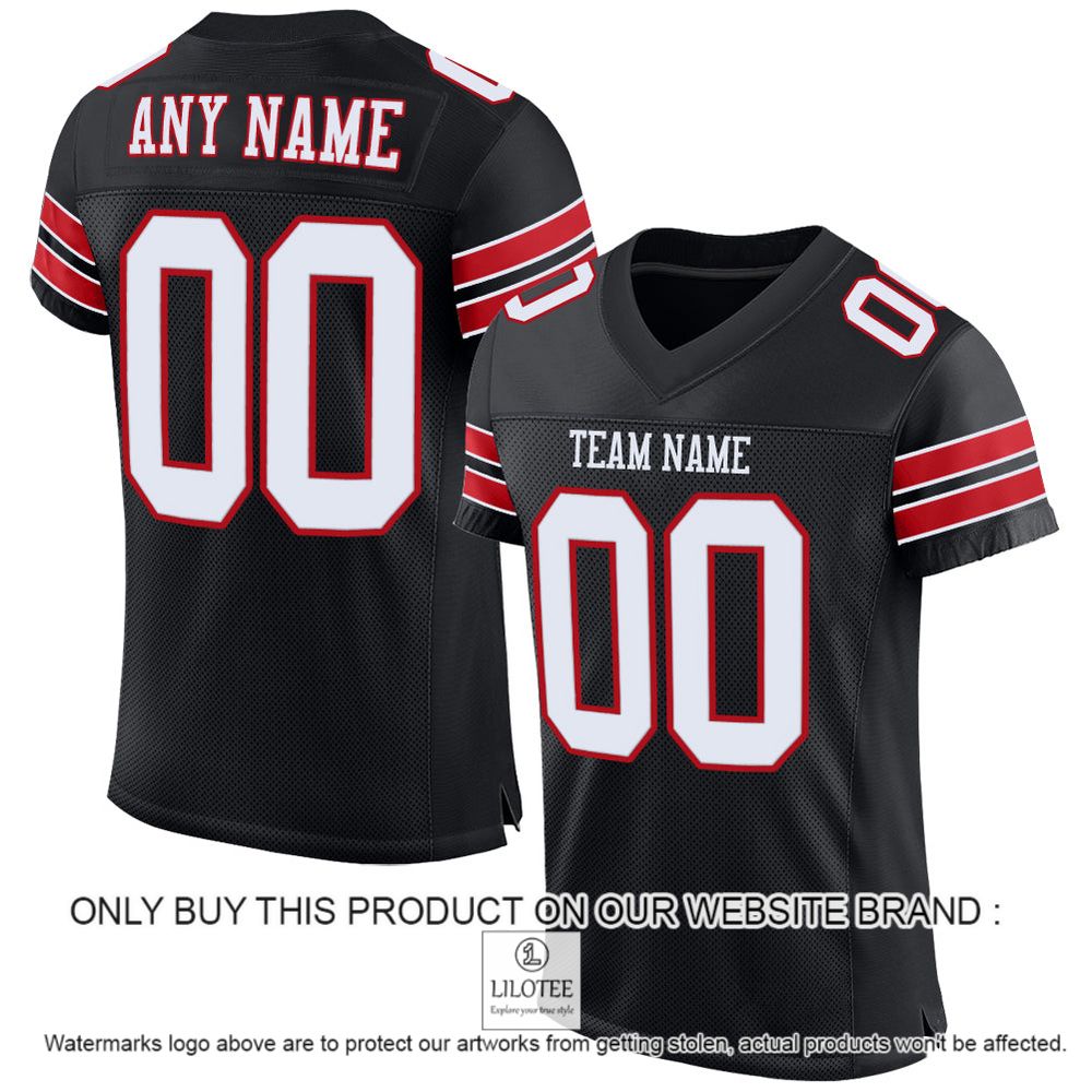 Black White-Red Mesh Authentic Personalized Football Jersey - LIMITED EDITION 12