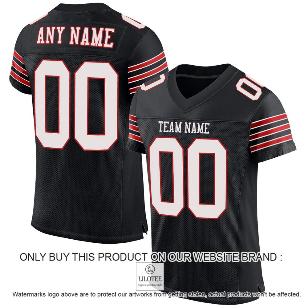 Black White-Scarlet Mesh Authentic Personalized Football Jersey - LIMITED EDITION 10