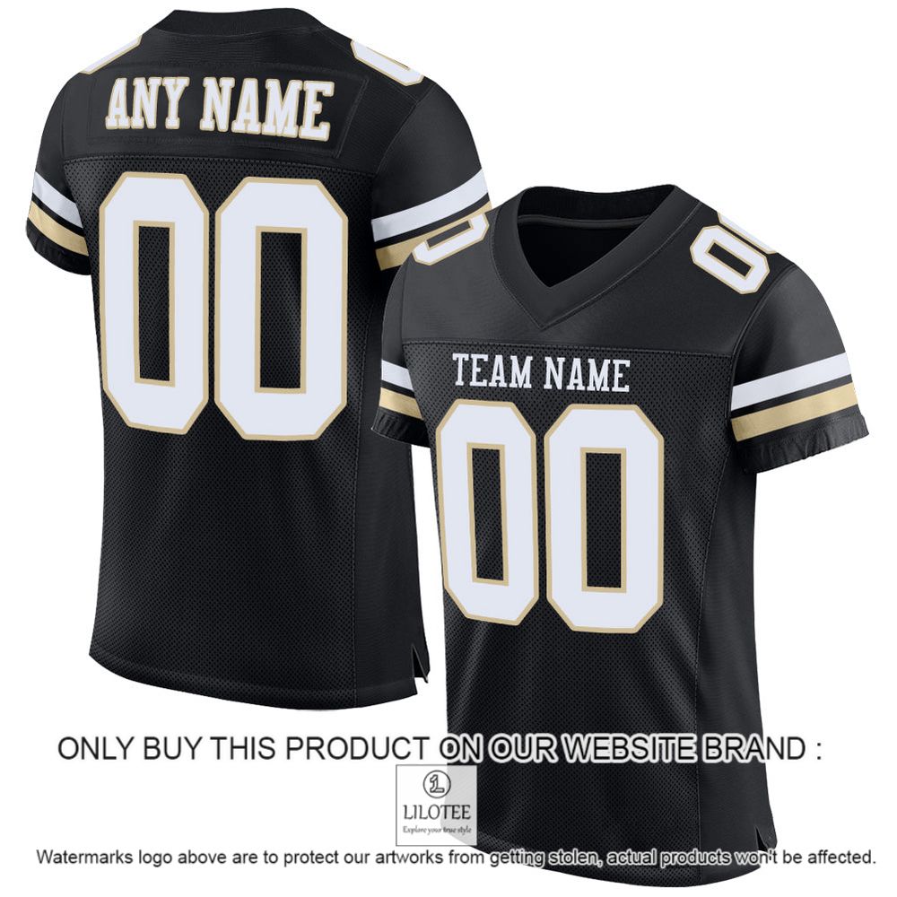 Black White-Vegas Gold Mesh Authentic Personalized Football Jersey - LIMITED EDITION 12