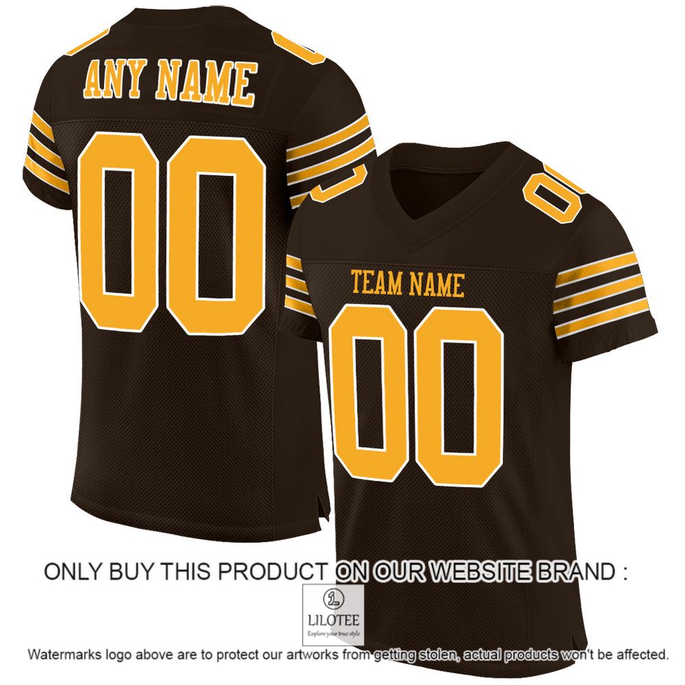 Brown Gold-White Mesh Authentic Personalized Football Jersey - LIMITED EDITION 8