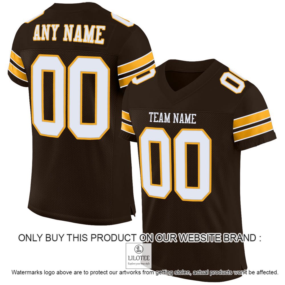 Brown White-Gold Mesh Authentic Personalized Football Jersey - LIMITED EDITION 11