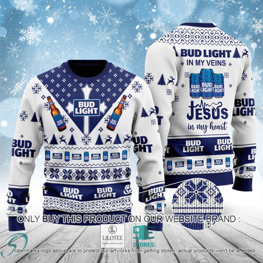 Bud Light In My Veins Jesus In My Heart Ugly Christmas Sweater - LIMITED EDITION 9