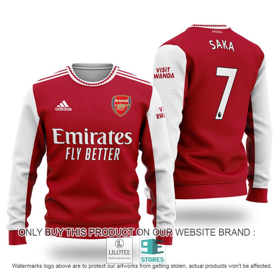 Bukayo Saka 7 Arsenal FC Emirates Fly Better Adidas Ugly Christmas Sweater - LIMITED EDITION 9