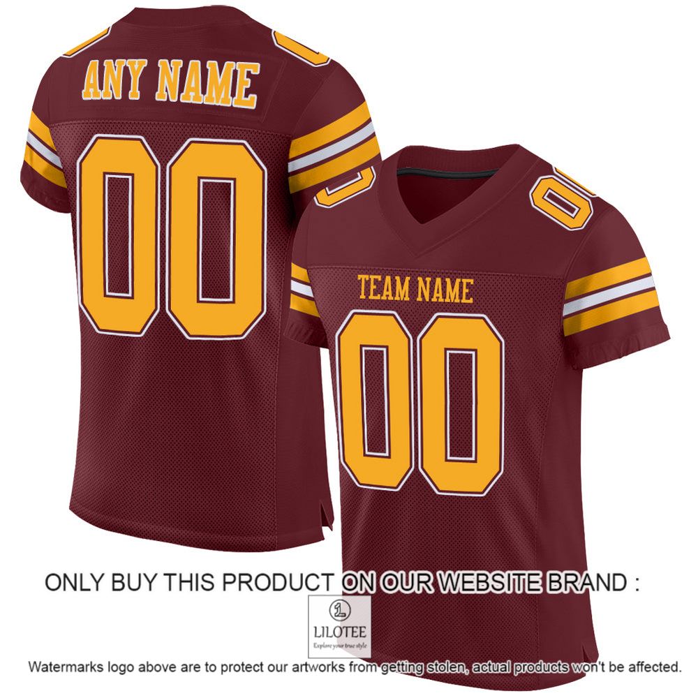 Burgundy Gold-White Color Mesh Authentic Personalized Football Jersey - LIMITED EDITION 10