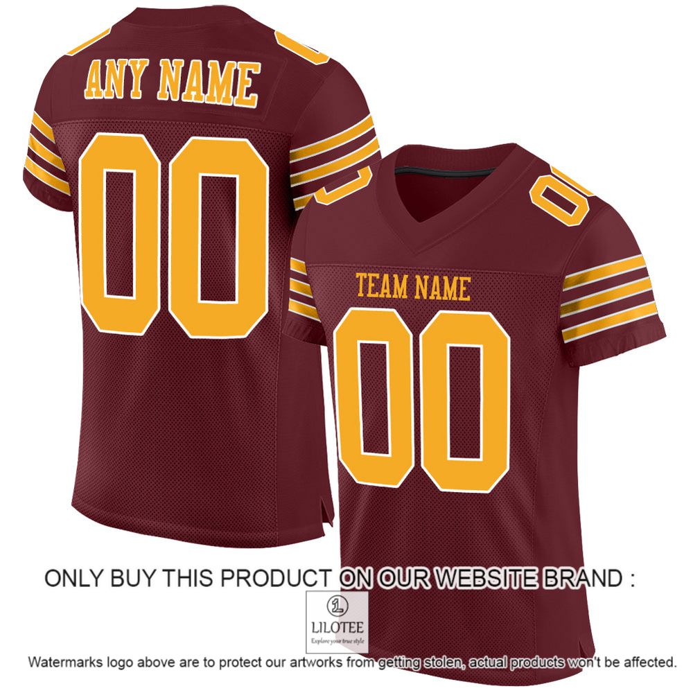 Burgundy Gold-White Mesh Authentic Personalized Football Jersey - LIMITED EDITION 10