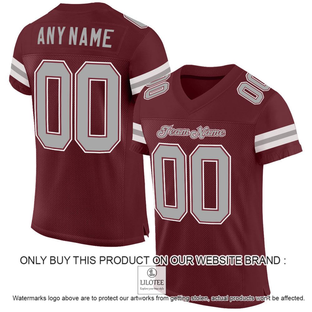 Burgundy Gray-White Mesh Authentic Personalized Football Jersey - LIMITED EDITION 10
