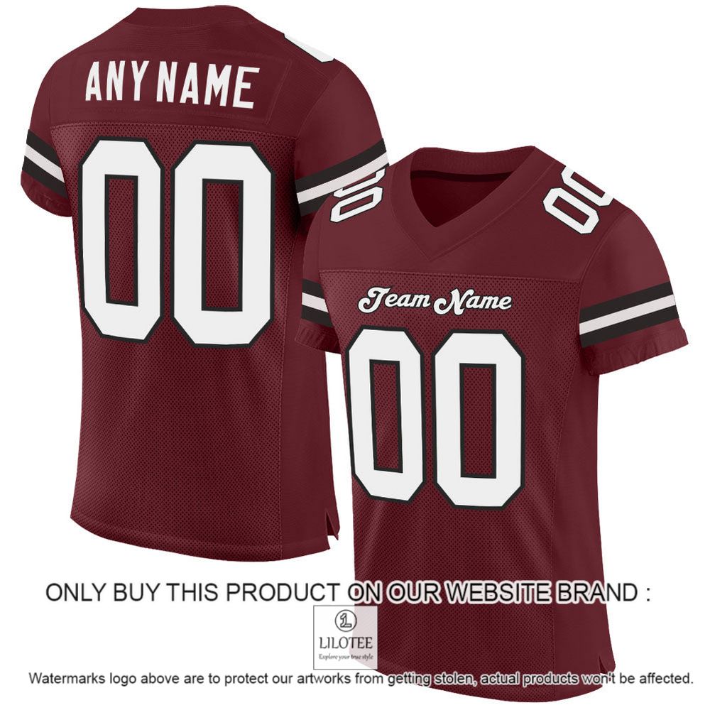 Burgundy White-Black Mesh Authentic Personalized Football Jersey - LIMITED EDITION 10