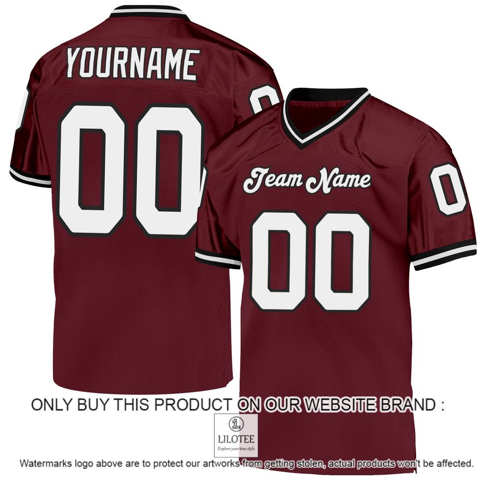 Burgundy White-Black Mesh Authentic Throwback Personalized Football Jersey - LIMITED EDITION 12