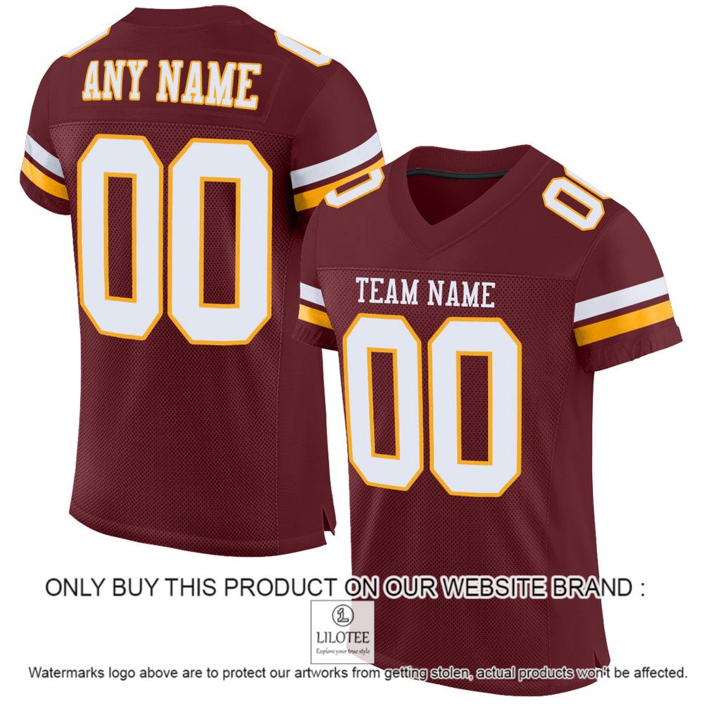Burgundy White-Gold Color Mesh Authentic Personalized Football Jersey - LIMITED EDITION 11