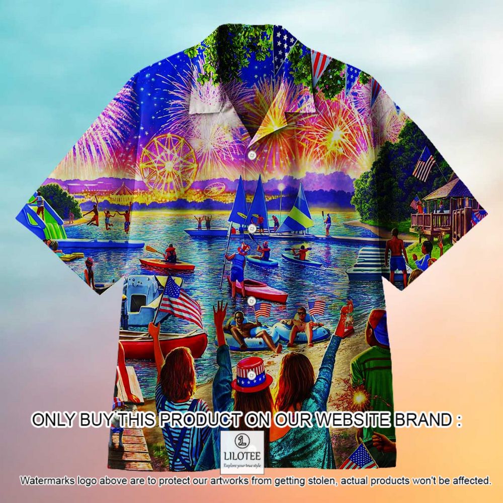 Celebrate Independence Day By Visiting The Lake American Flag Firework Short Sleeve Hawaiian Shirt - LIMITED EDITION 12