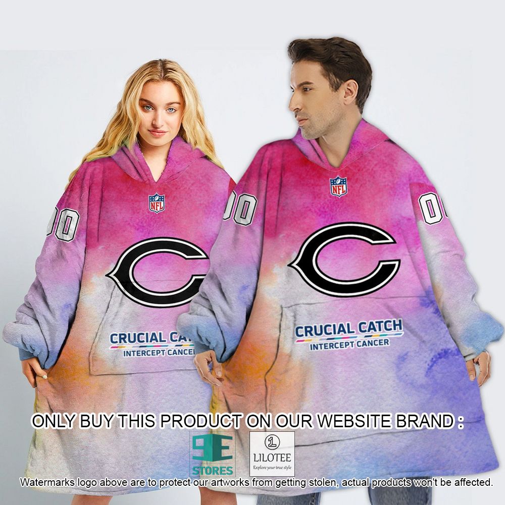 Chicago Bears Crucial Catch Intercept Cancer Personalized Oodie Blanket Hoodie - LIMITED EDITION 13