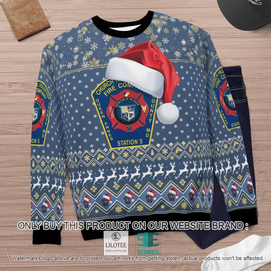 Church Hill Volunteer Fire Company Queen Anne's County Maryland blue Christmas Sweater - LIMITED EDITION 6 Church Hill Volunteer Fire Company Queen Anne's County Maryland blue Christmas Sweater - LIMITED EDITION - Image 6