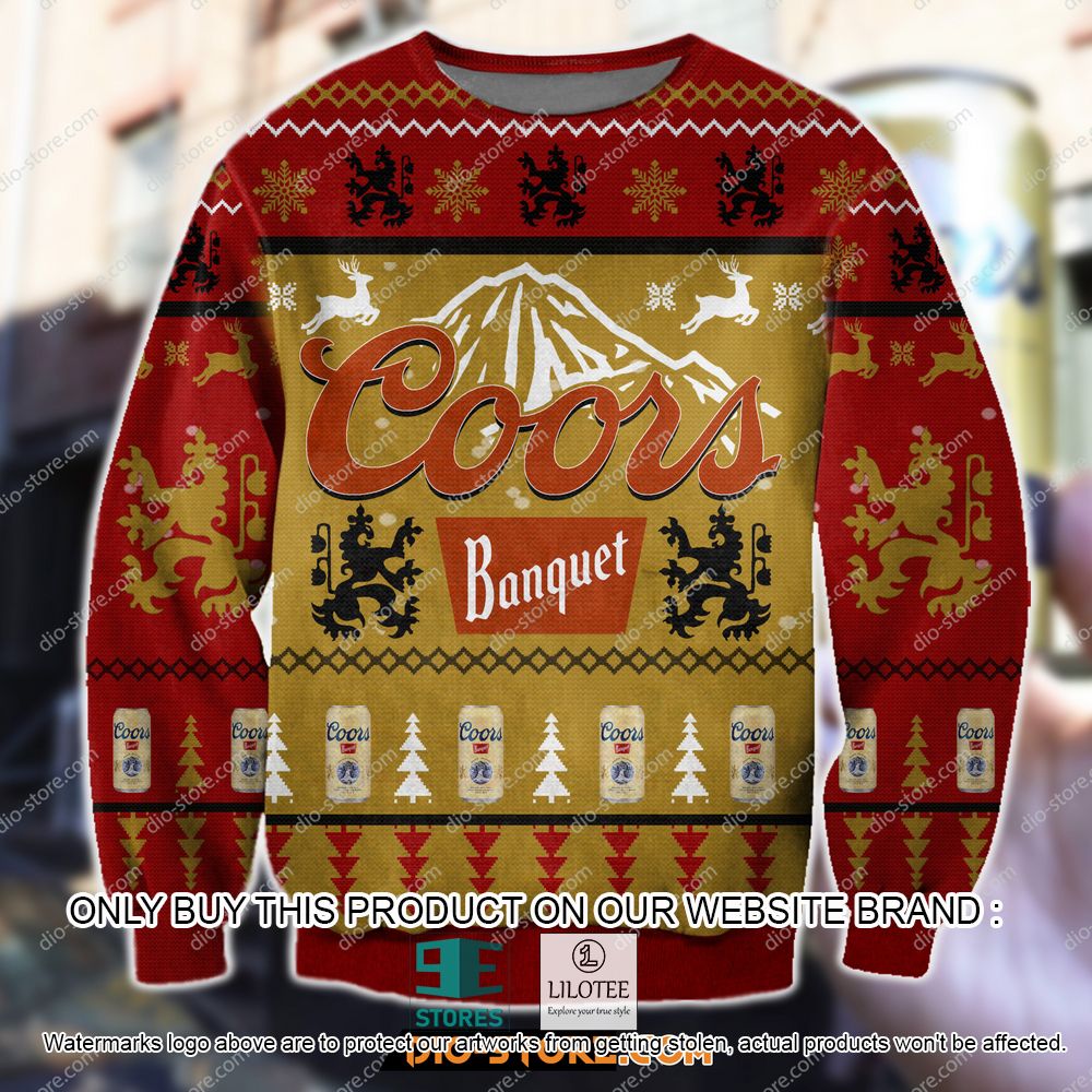 Coors Banquet Beer Yellow & Red Ugly Christmas Sweater - LIMITED EDITION 10